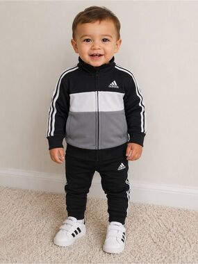 adidas Baby Boys 18M Black Gray Track Jacket Zip Up Athletic Lightweight